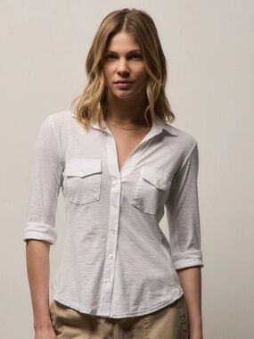 James Perse White Sheer Slub Side Panel Button Down Shirt —  4 XL